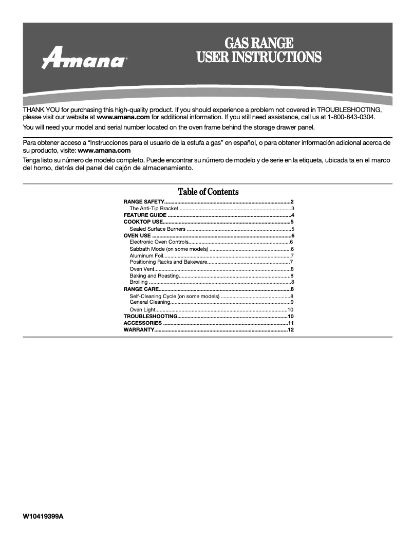 Page 1 de la notice Manuel utilisateur Amana AGR5844
