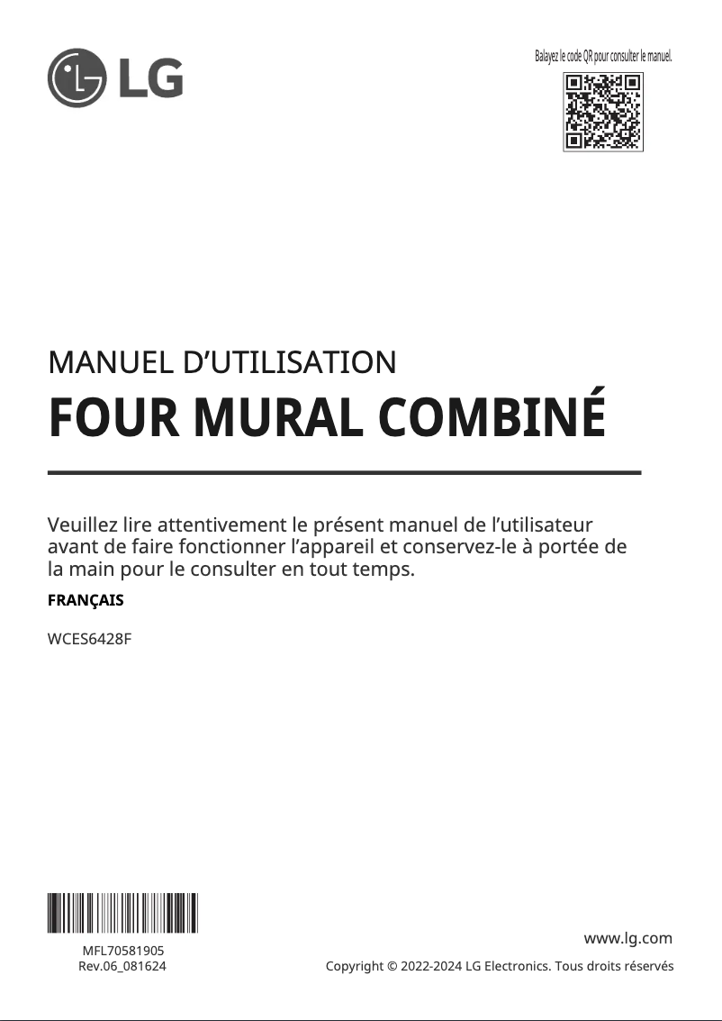 Page 1 de la notice Manuel utilisateur LG WCES6428F