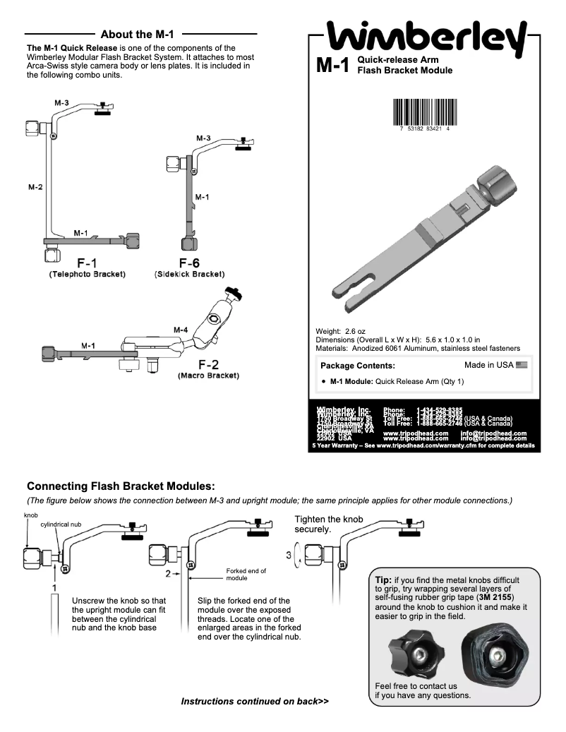Page 1 de la notice Manuel utilisateur Wimberley M-1