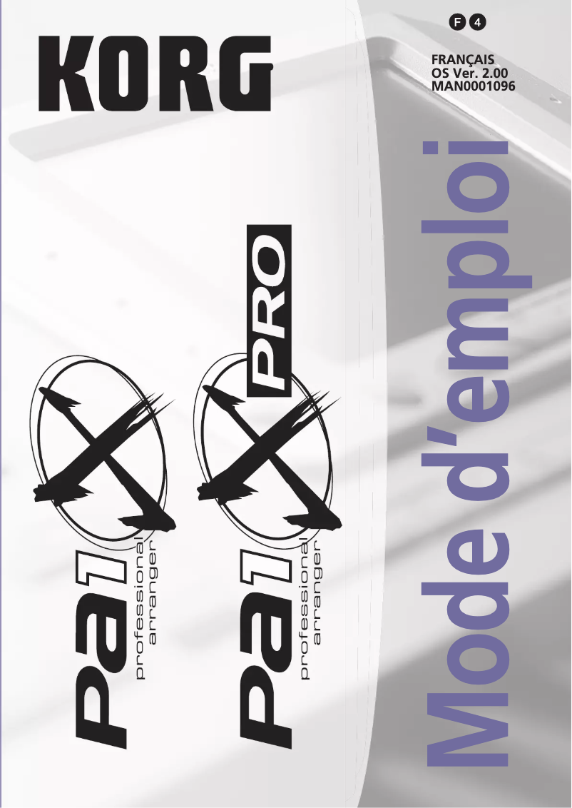 Page 1 de la notice Manuel utilisateur Korg Pa1X Pro
