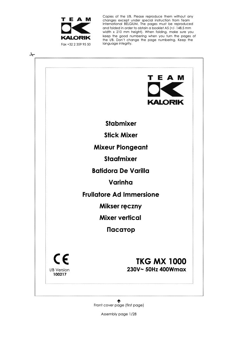 Page 1 de la notice Manuel utilisateur Team TKG MX 1000