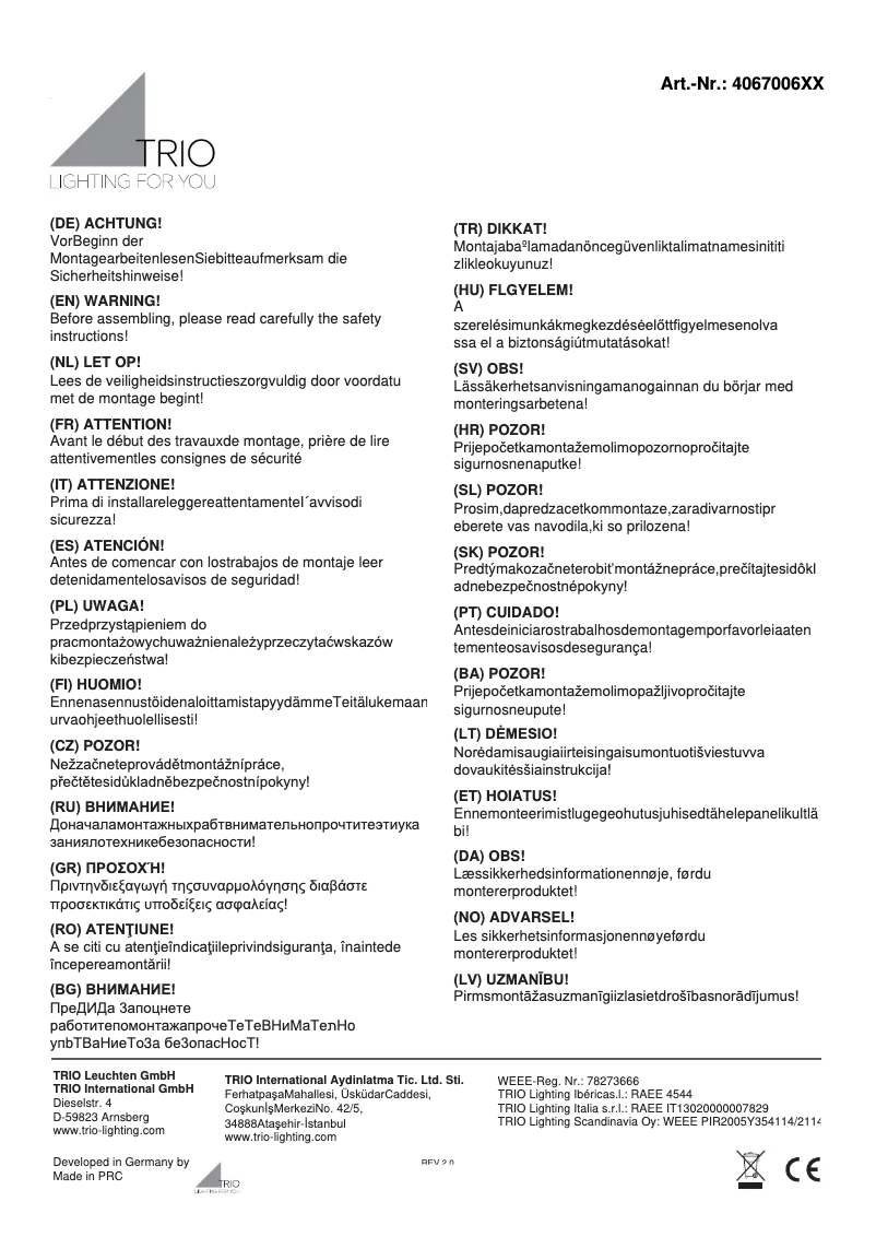 Page 1 de la notice Manuel utilisateur Trio Lighting Cross