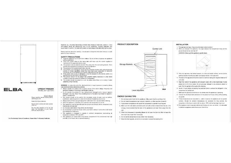 Page 1 de la notice Manuel utilisateur Elba EUF-J2217(SV)