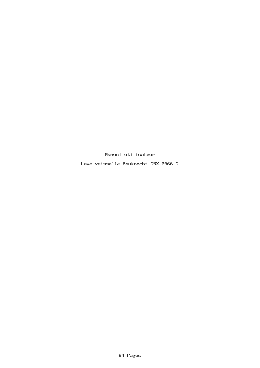 Page 1 de la notice Manuel utilisateur Bauknecht GSX 6966 G