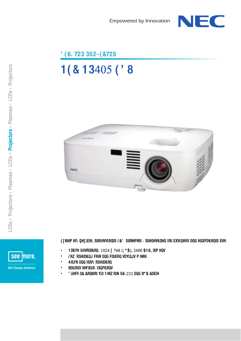 Page 1 de la notice Fiche technique NEC NP405