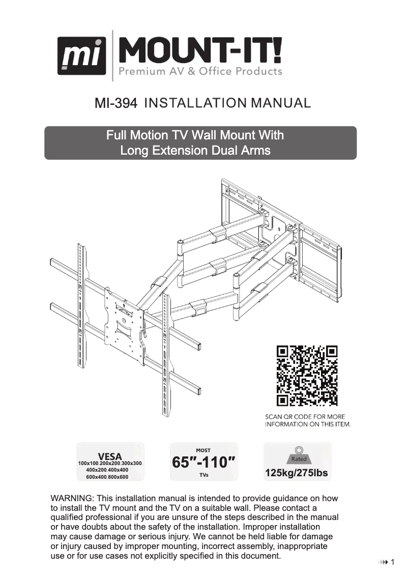 Page 1 de la notice Manuel utilisateur Mount-It! MI-394