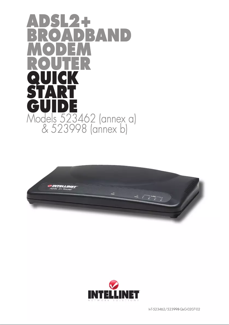 Page 1 de la notice Manuel utilisateur Intellinet ADSL2+ Broadband Modem Router 523462