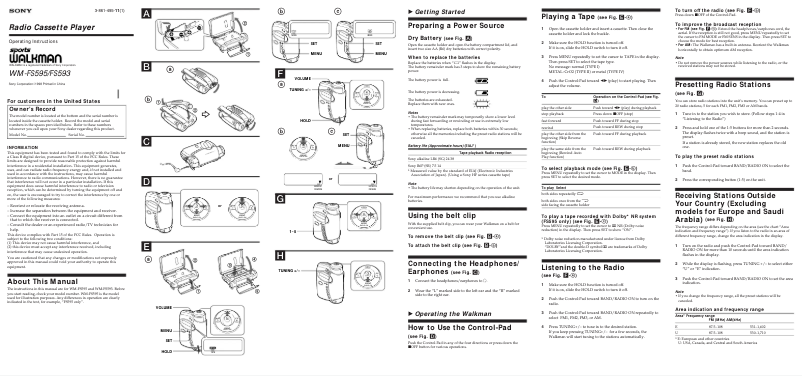 Page 1 de la notice Manuel utilisateur Sony Walkman WM-FS595