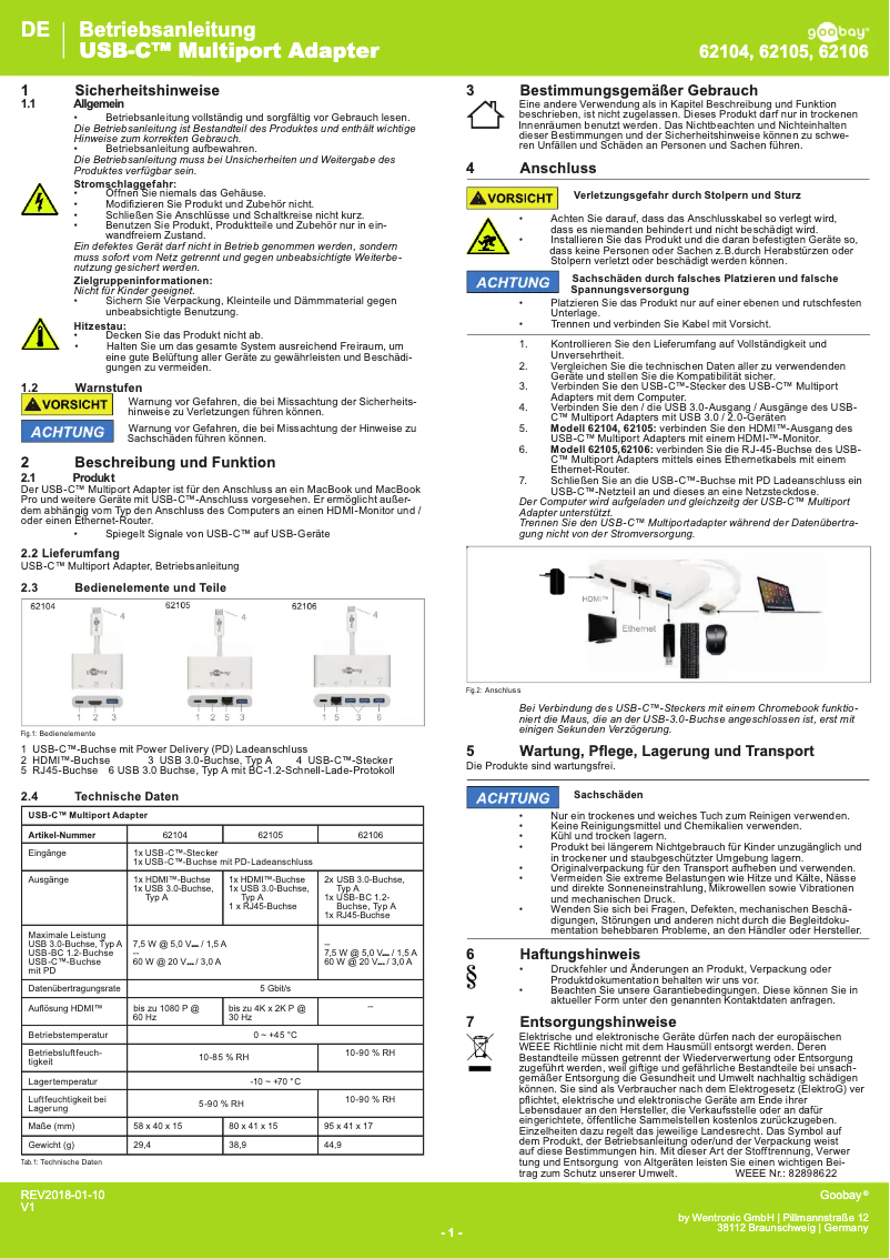 Page 1 de la notice Manuel utilisateur Goobay 62106