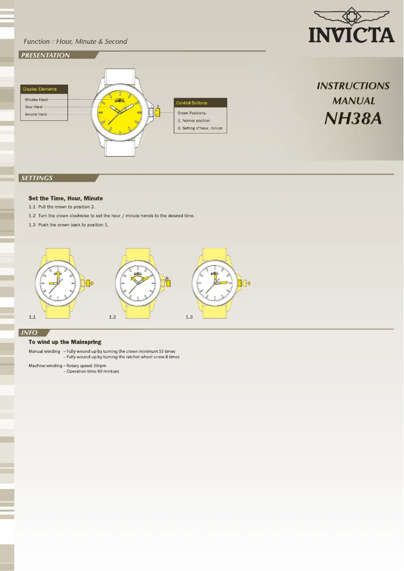 Page n°1 - Manuel utilisateur Invicta Pro Diver 20438