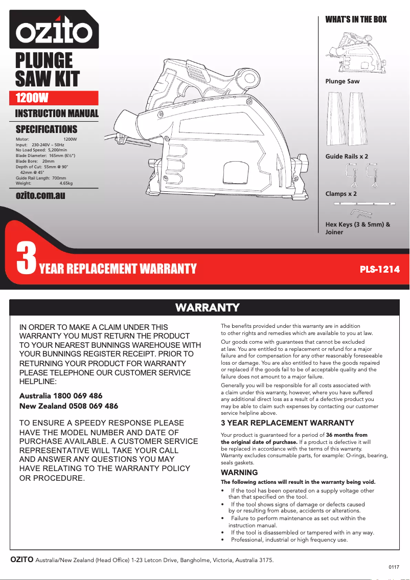 Page 1 de la notice Manuel utilisateur Ozito PLS-1214