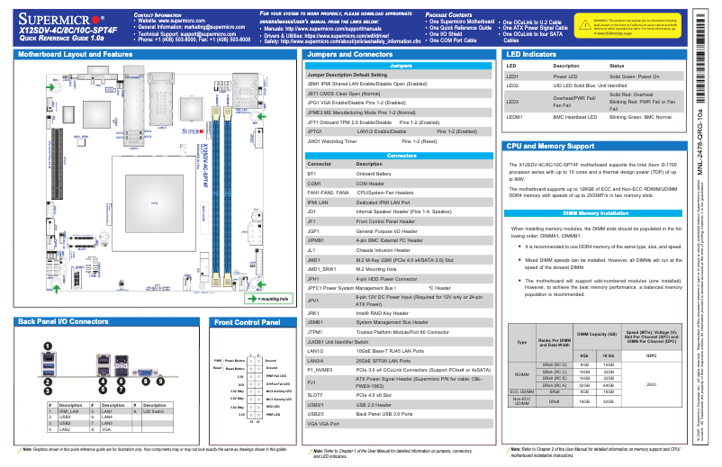 Page 1 de la notice Guide de démarrage rapide Supermicro X12SDV-10C-SPT4F