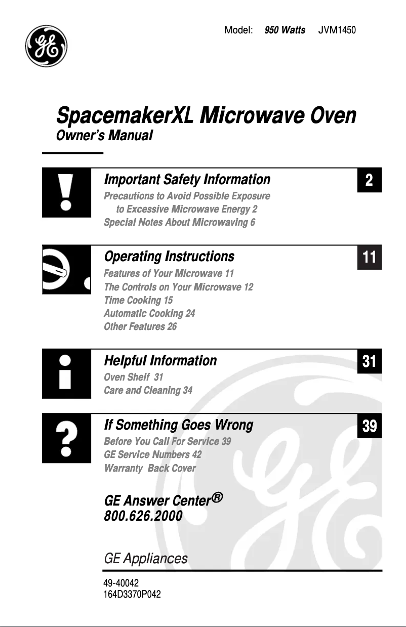 Page 1 of the manual Use and Maintenance Manual GE JVM1450BA