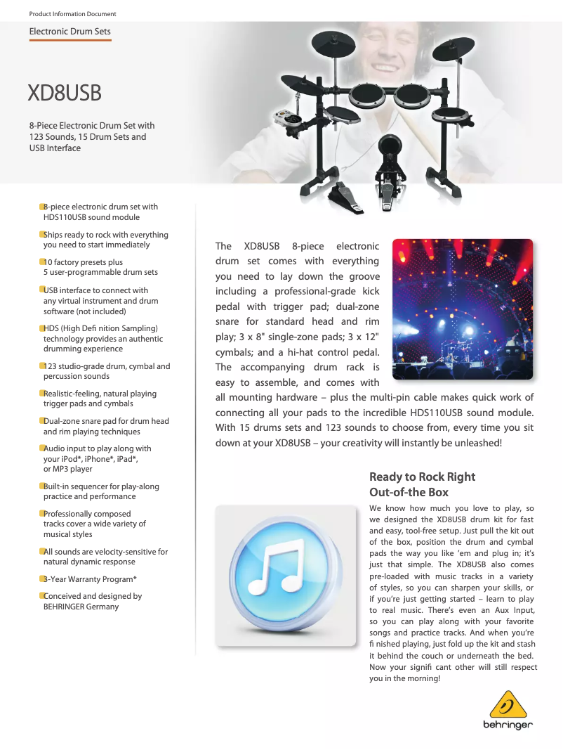 Page 1 de la notice Fiche technique Behringer XD8USB