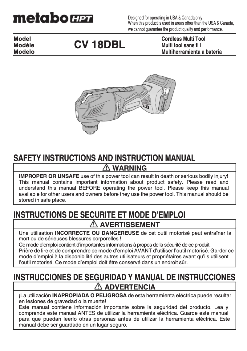 Page 1 de la notice Manuel utilisateur HiKOKI CV 18DBL