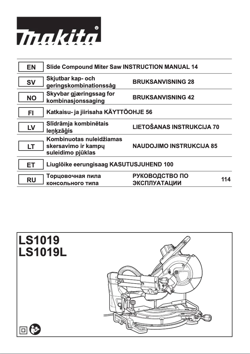 Page 1 de la notice Manuel utilisateur Makita LS1019