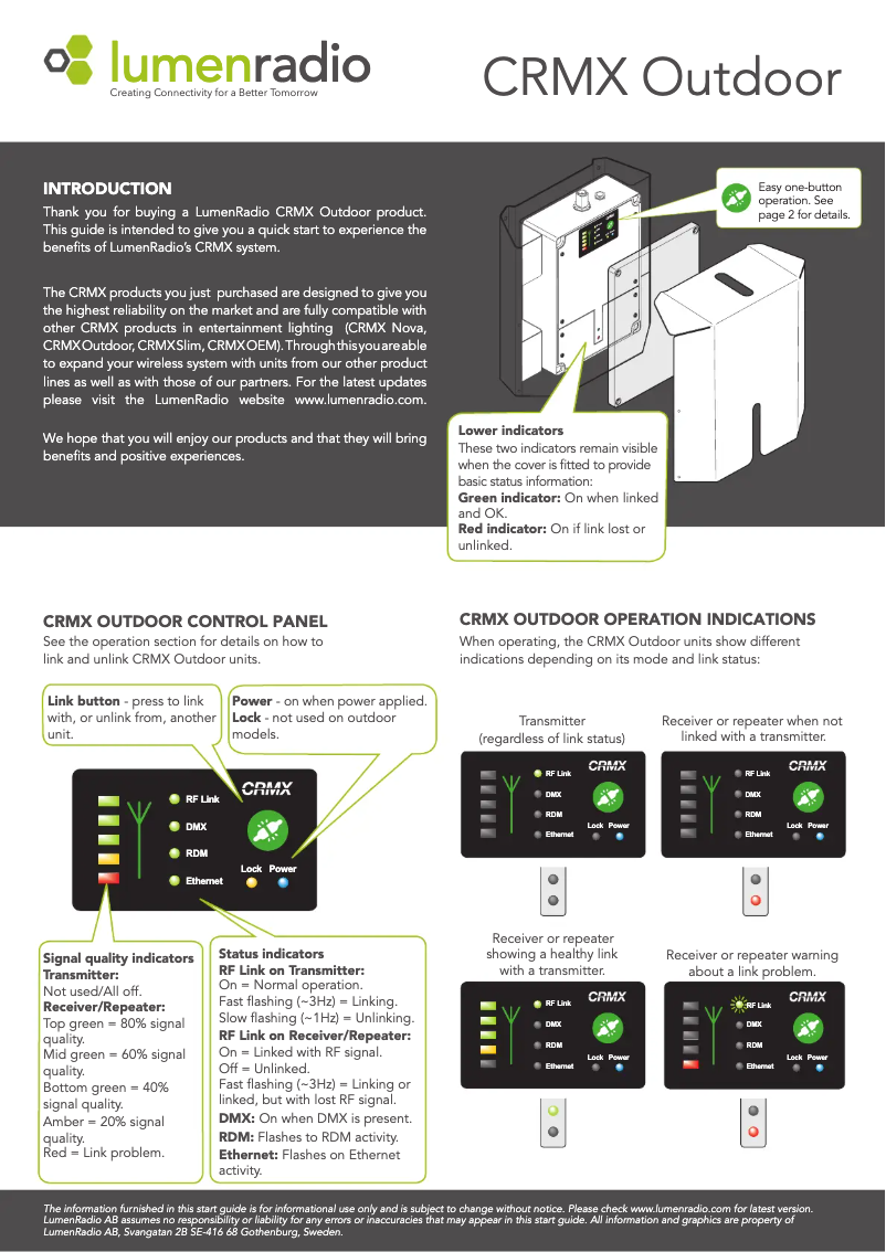 Page 1 de la notice Manuel utilisateur LumenRadio CRMX Outdoor Flex