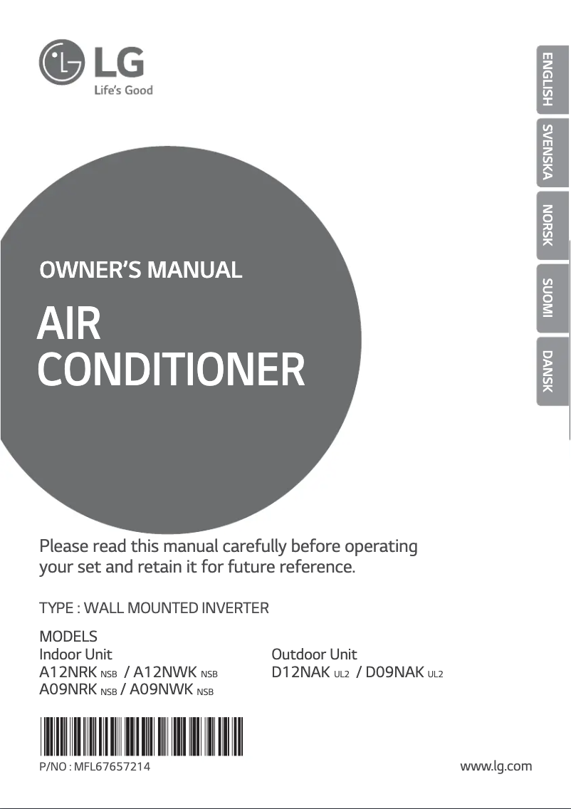 Page 1 de la notice Manuel utilisateur LG A12NRK