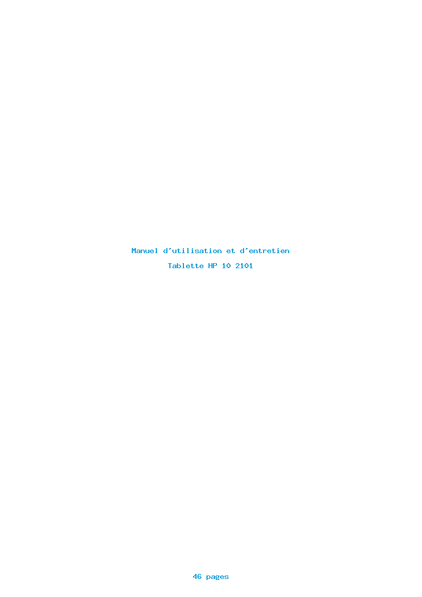 Page 1 de la notice Manuel d'utilisation et d'entretien HP 10 2101