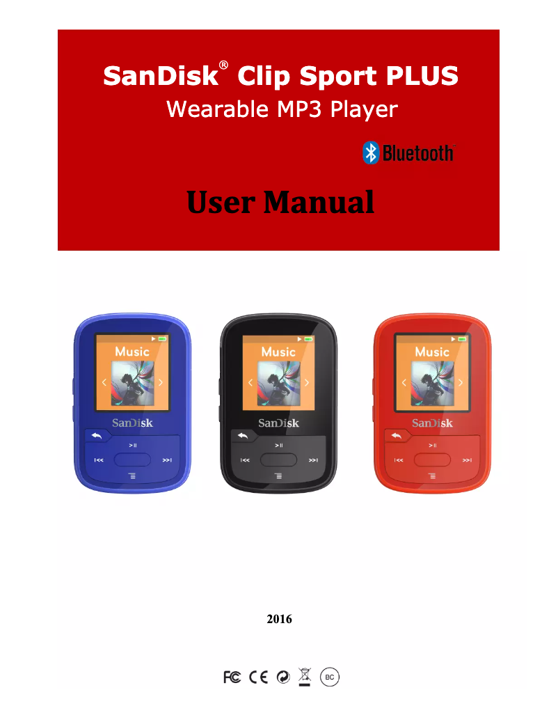 Page 1 de la notice Manuel utilisateur Sandisk Clip Sport Plus