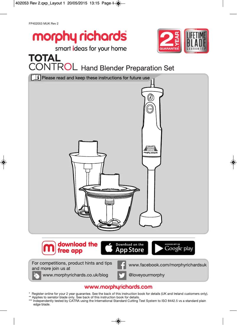 Page 1 de la notice Manuel utilisateur Morphy Richards Total Control Multi Set 402053EE