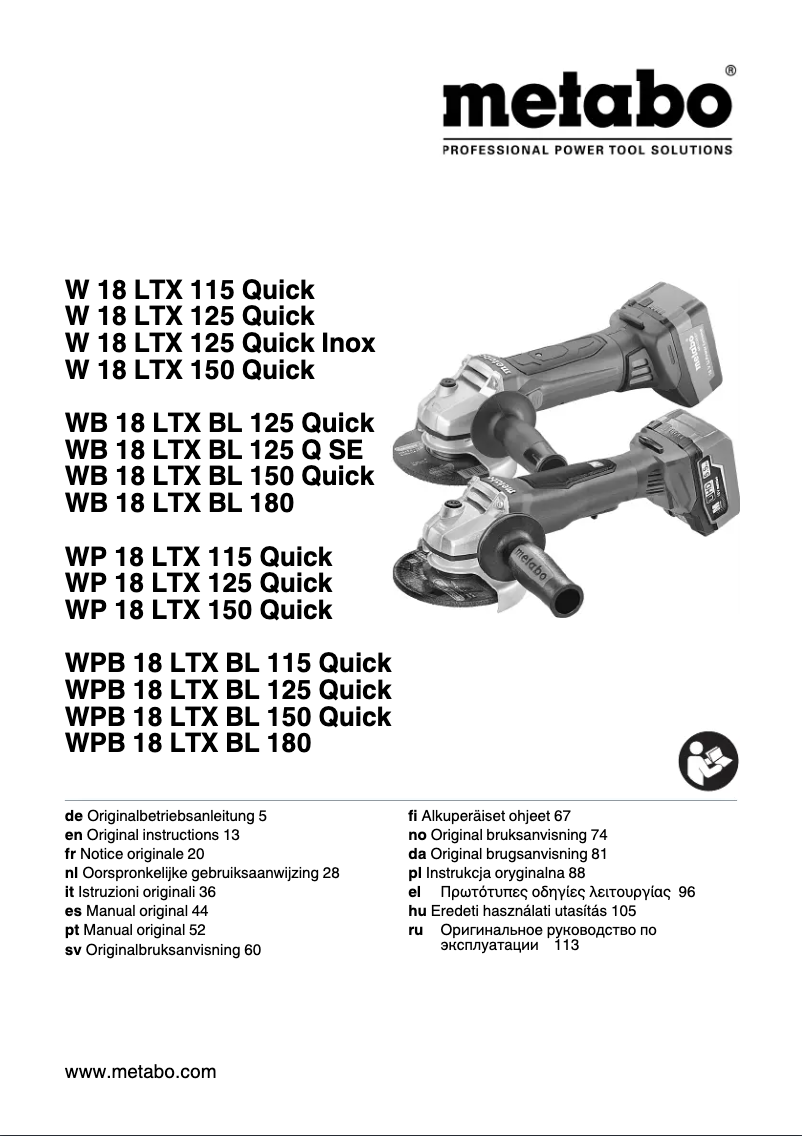 Page 1 de la notice Manuel utilisateur Metabo WB 18 LTX BL 125 Quick