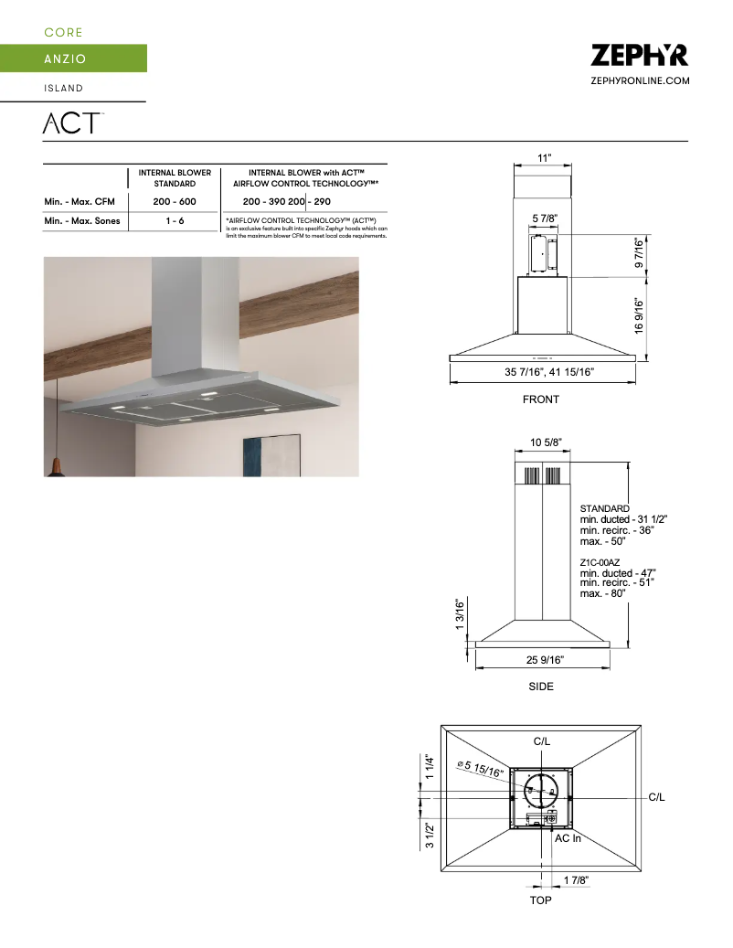 Página 1 del manual Ficha técnica Zephyr ZAZ-E42DS
