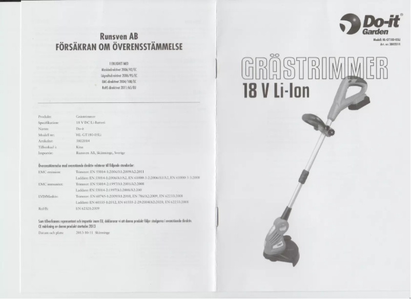 Page 1 de la notice Manuel utilisateur Do It + Garden HL-GT180-05Li