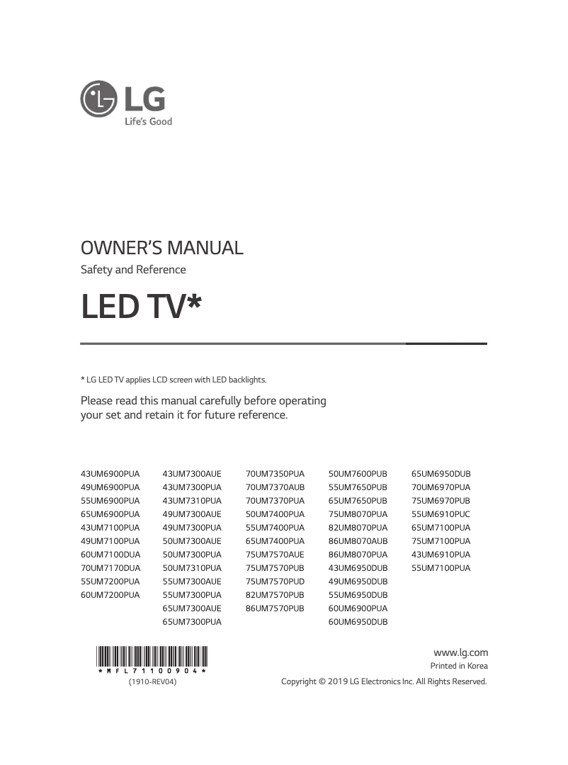 Page 1 de la notice Manuel utilisateur LG 43UM7310PUA