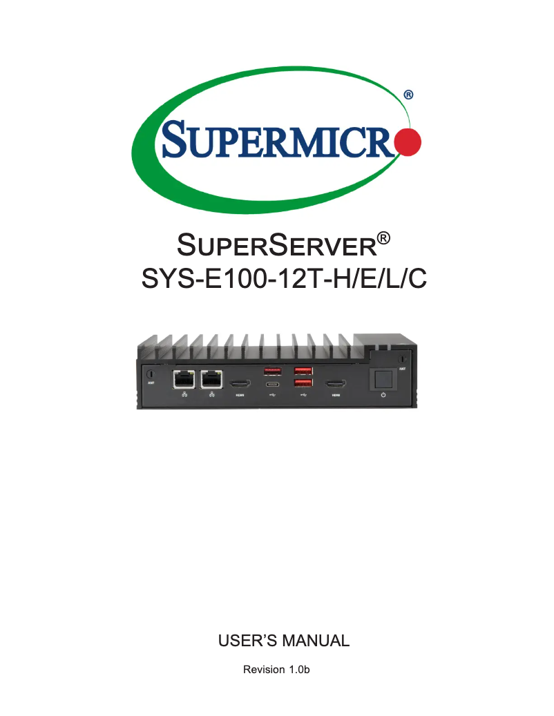 Page 1 de la notice Manuel utilisateur Supermicro SuperServer E100-12T-C