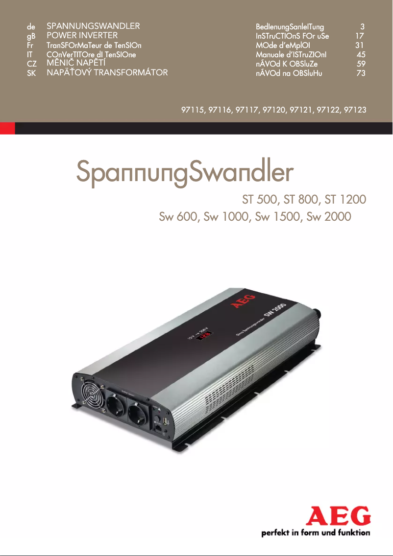 Page 1 de la notice Manuel utilisateur AEG SW 2000