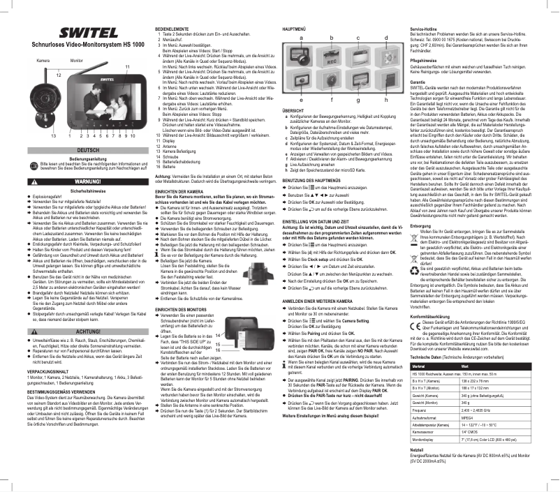 Page 1 de la notice Manuel utilisateur Switel HS 1000
