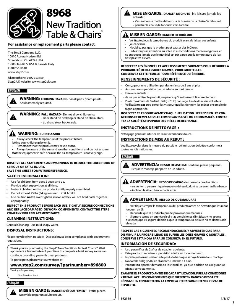Page 1 de la notice Manuel utilisateur Step2 896800