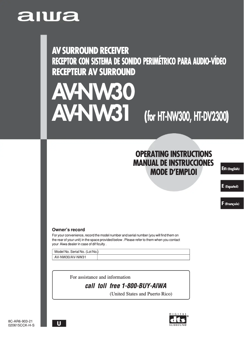 Page 1 de la notice Manuel utilisateur Aiwa AV-NW31