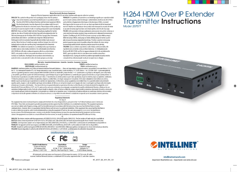 Page 1 de la notice Manuel utilisateur Intellinet 207577