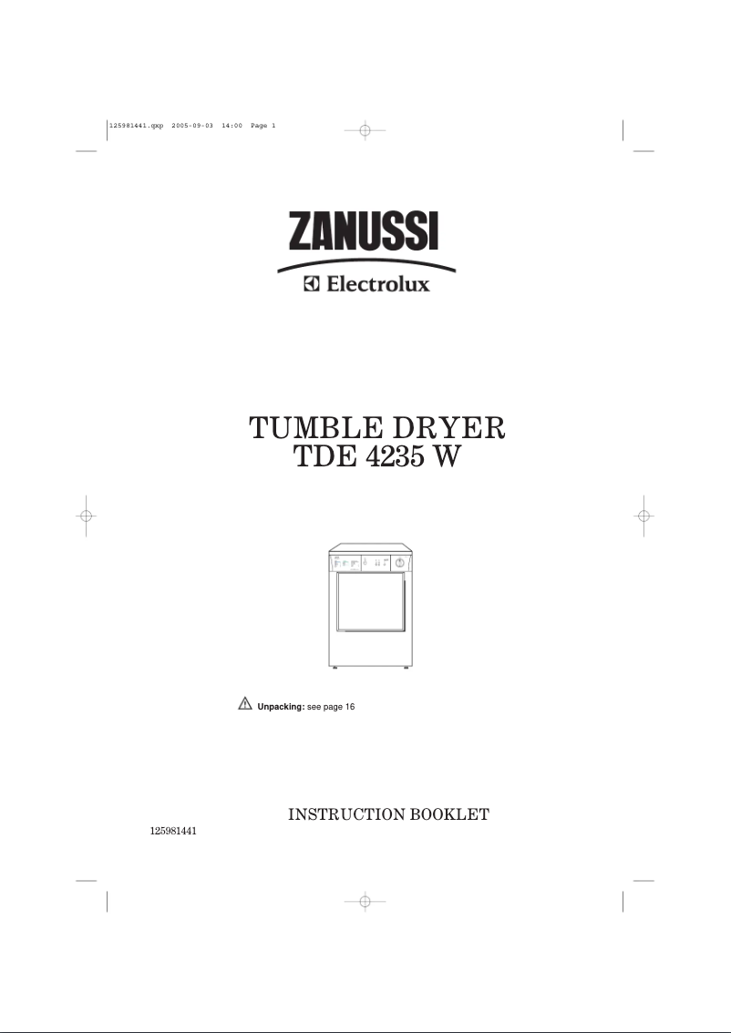 Page 1 de la notice Manuel utilisateur Zanussi-Electrolux TDE4235W