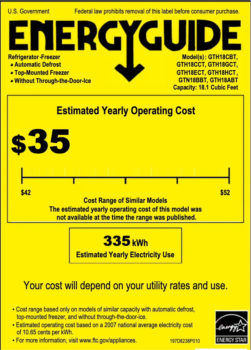 Página 1 del manual Etiqueta energética GE GTH18ECTWW