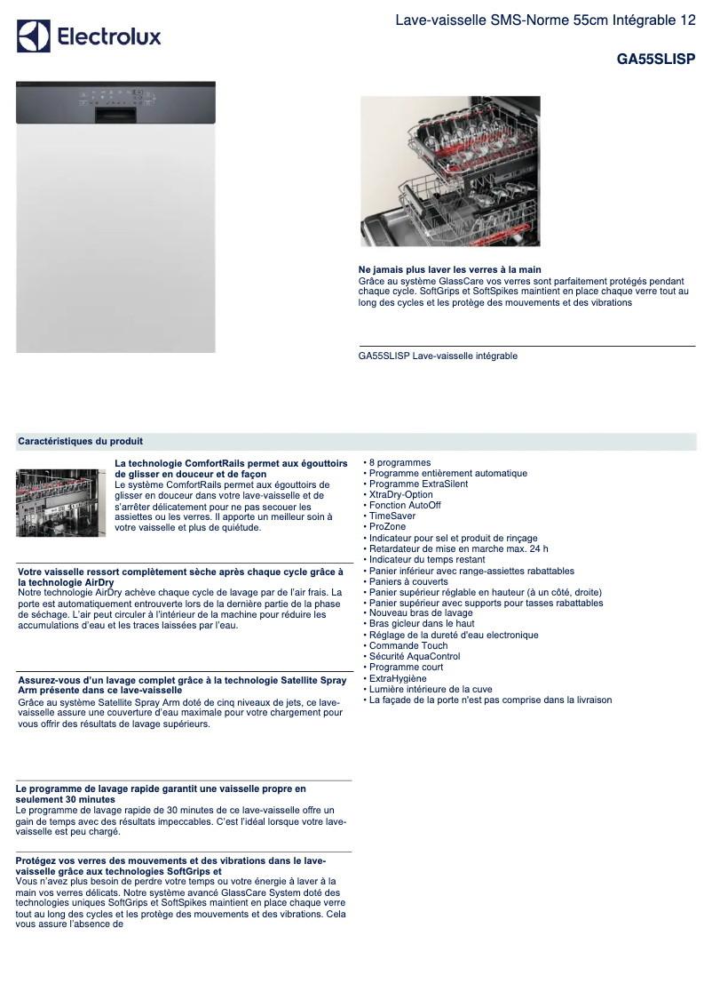 Página 1 del manual Ficha técnica Electrolux GA55SLISP