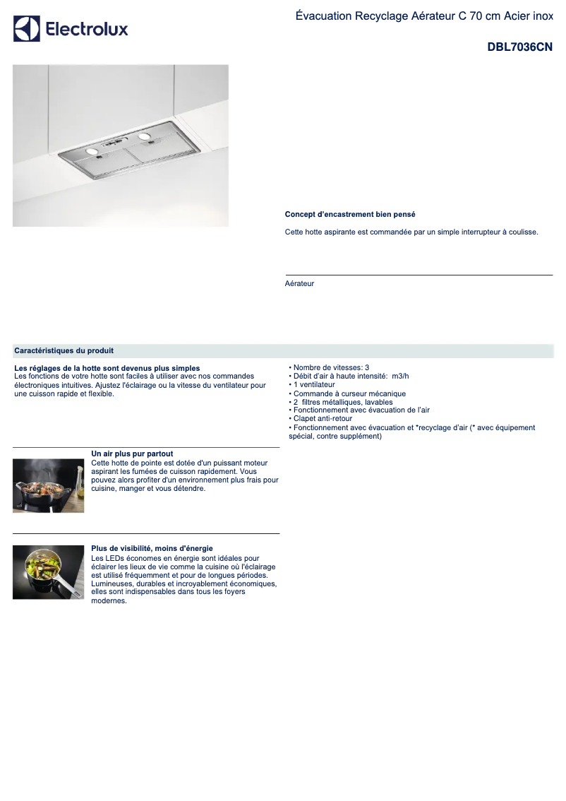 Página 1 del manual Ficha técnica Electrolux DBL7036CN