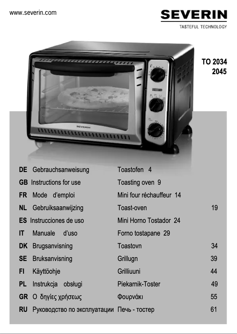 Page 1 de la notice Fiche technique Severin TO 2045