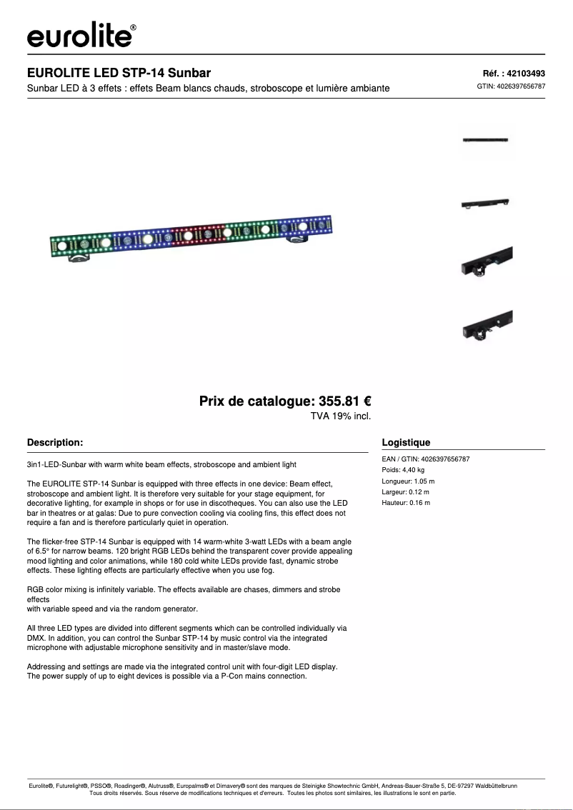 Page 1 de la notice Fiche technique Eurolite LED STP-14