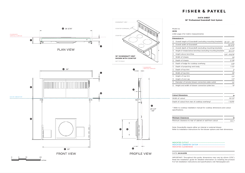 Página 1 del manual Ficha técnica Fisher & Paykel HD36