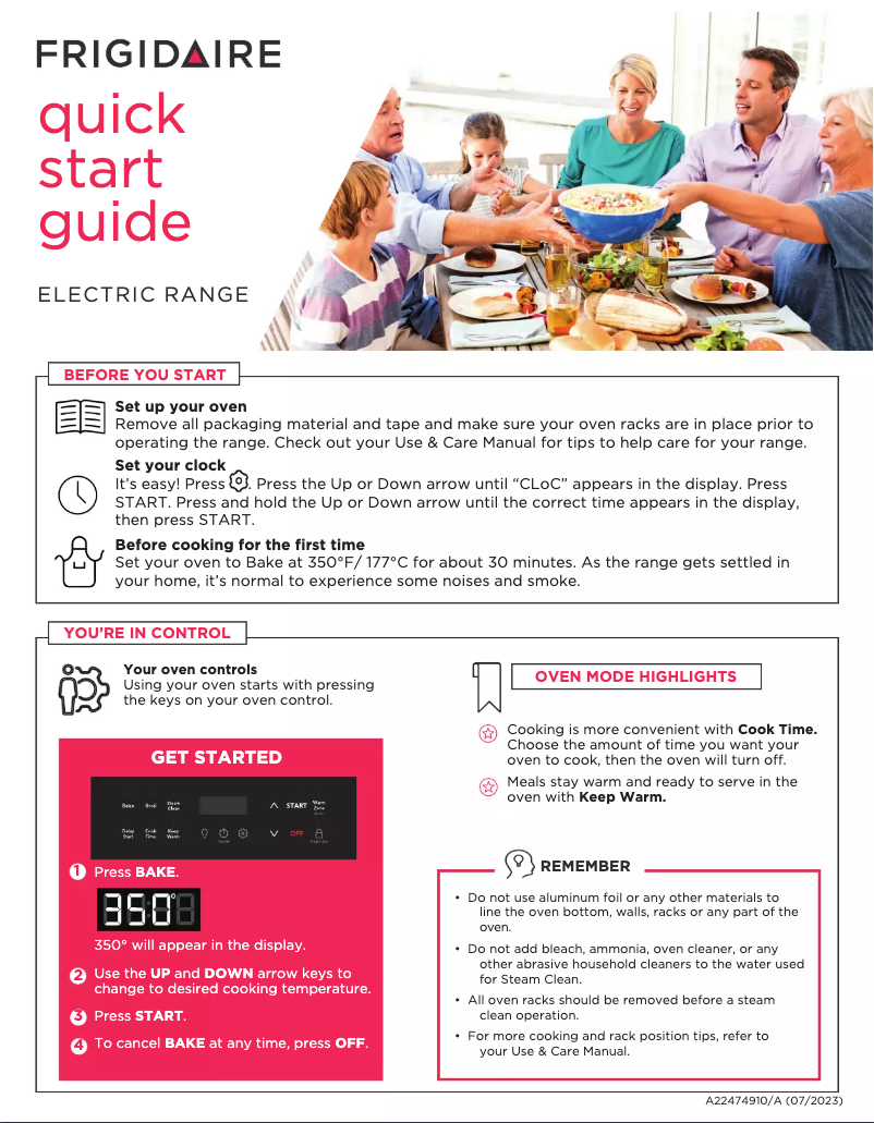 Page 1 de la notice Guide de démarrage rapide Frigidaire FCRE306LAF