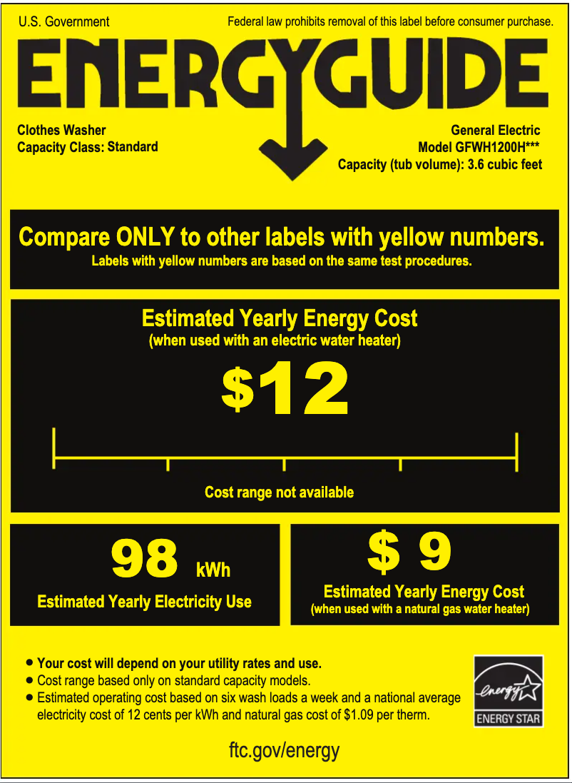 Page 1 de la notice Label énergétique GE GFWH1200HWW
