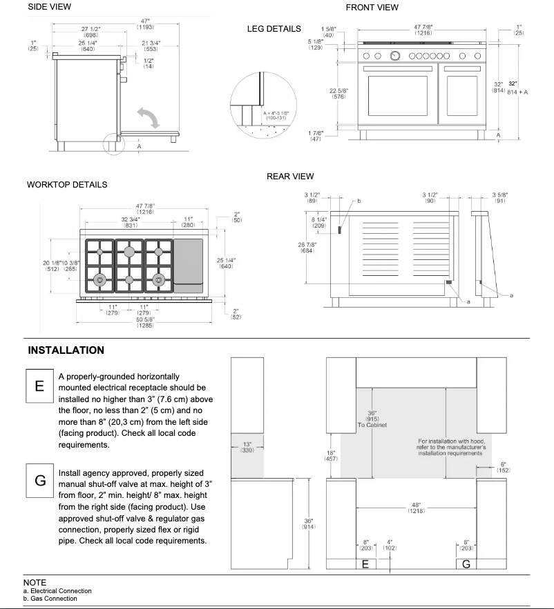 Page 1 de la notice Guide d'installation Bertazzoni HER486BTFEPAVT