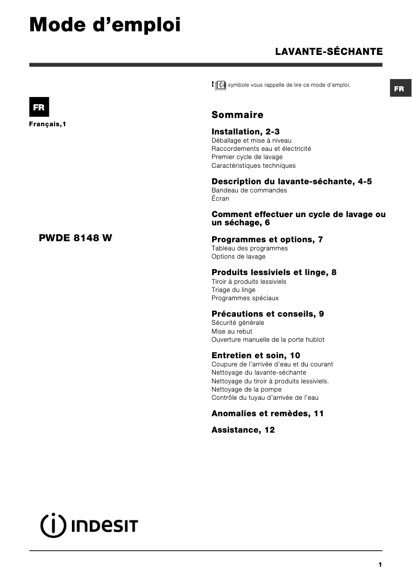 Image de la première page du manuel de l'appareil PWDE 8148 W (FR)