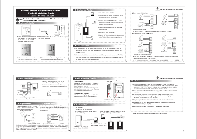 Page 1 de la notice Guide d'installation ZKTeco SC700