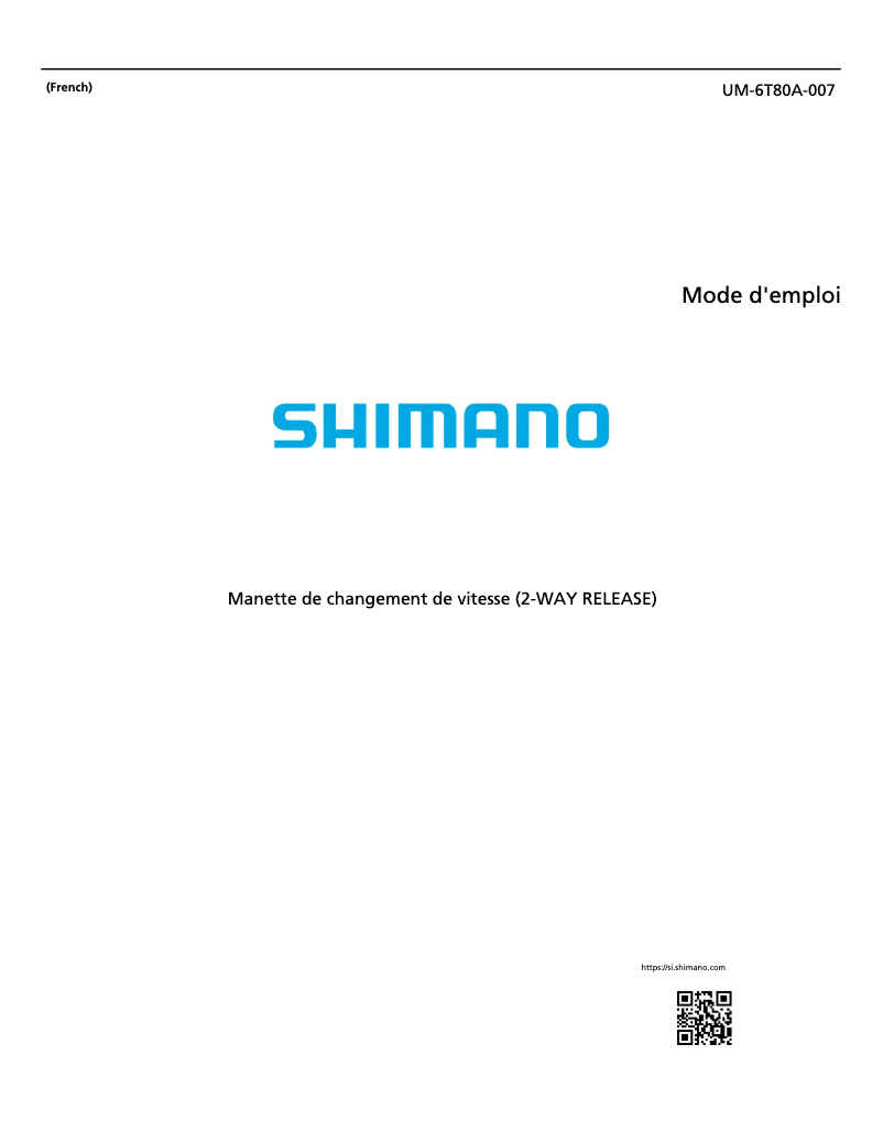 Page 1 de la notice Manuel utilisateur Shimano SL-T6000-R
