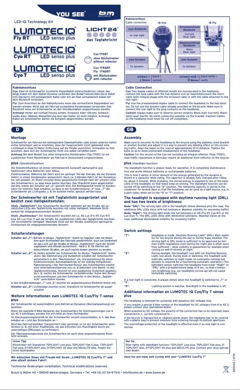 Page 1 de la notice Manuel utilisateur Busch + Müller Lumotec IQ Cyo RT