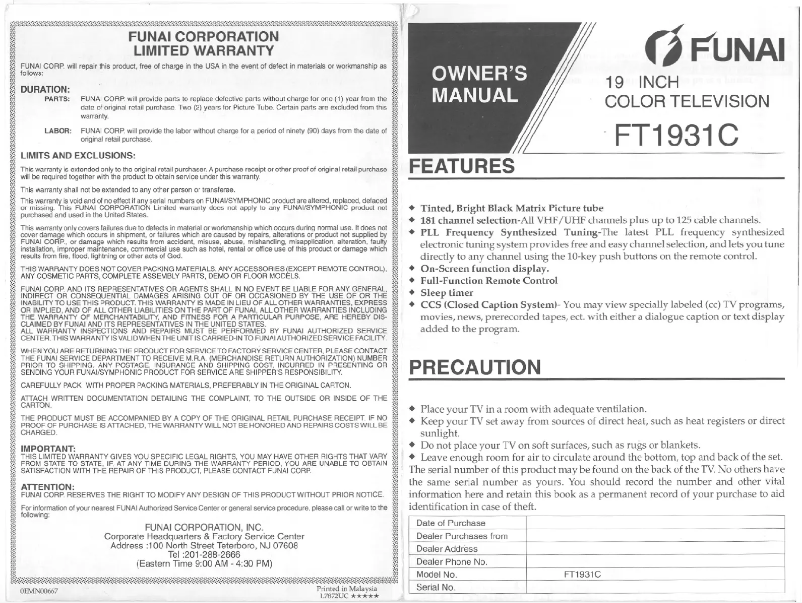 Página 1 del manual Manual de usuario Funai FT1931C